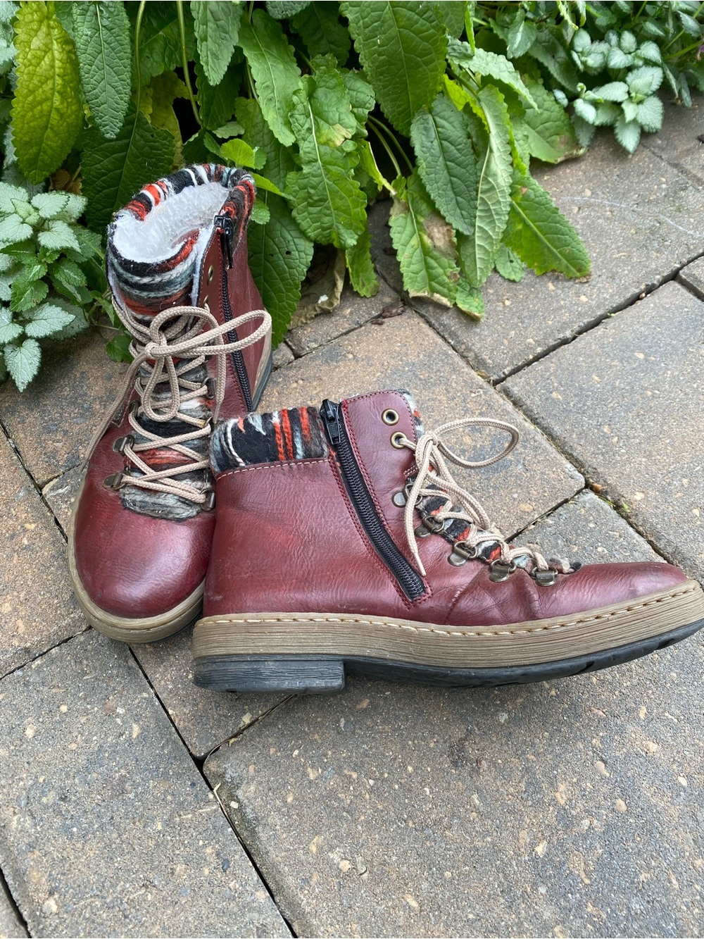 Rieker Felicitas Burgundy Leather Knit Cuff Ankle Boots 6.5 Fall Sale